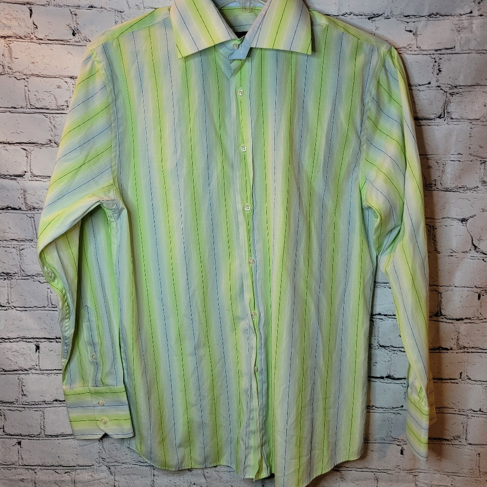 Roar, Green White Stripe Long Sleeve Shirt, Size L‎